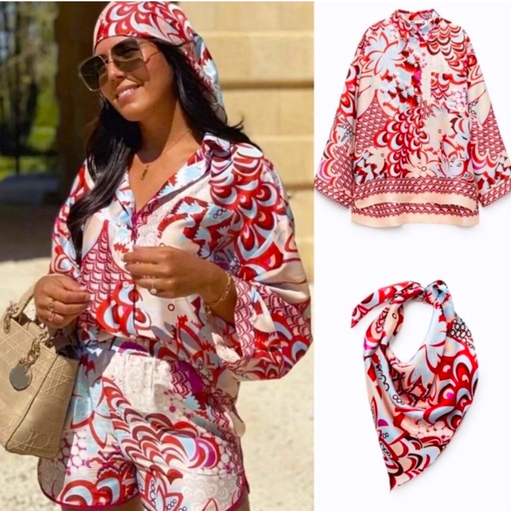 Blogger's Fav|NWT Zara Blouse With Scarf - Picture 1 of 16